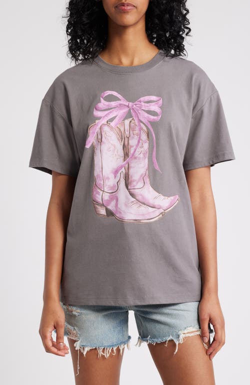 Vinyl Icons Cowboy Boots Cotton Graphic T-Shirt in Grey 