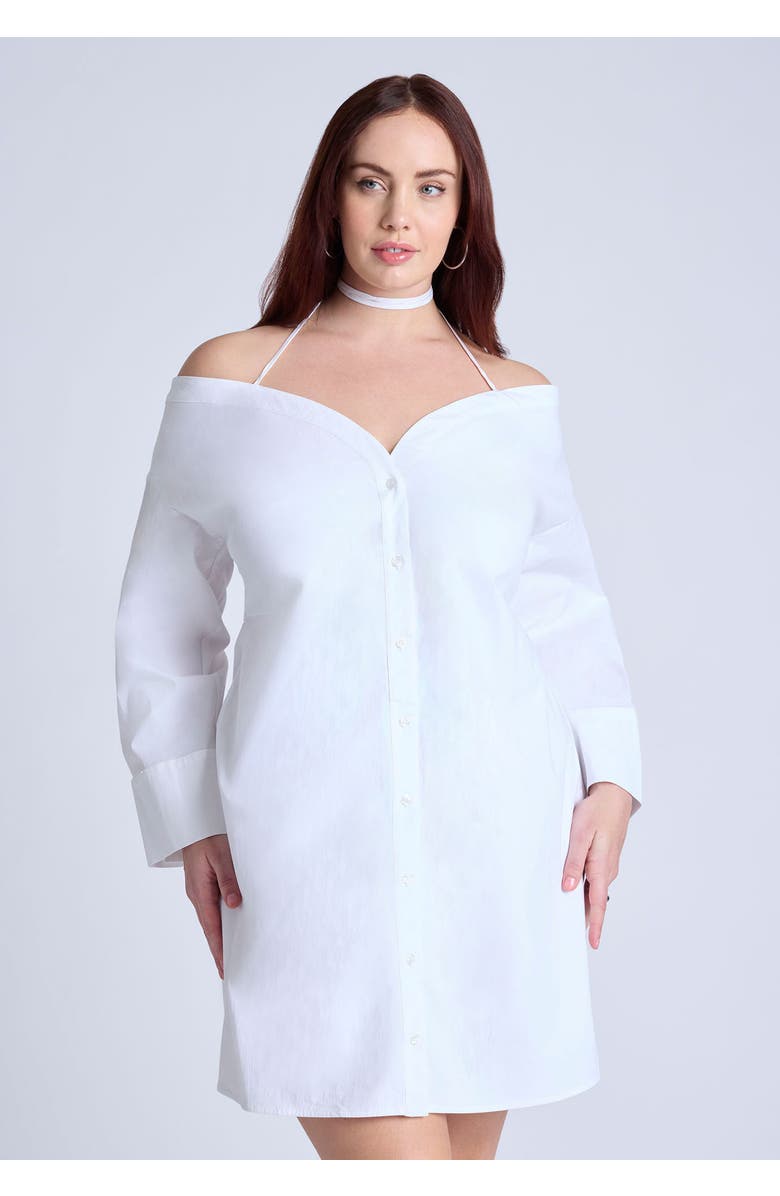 ELOQUII Off The Shoulder Poplin Mini Dress, Alternate, color, Bright White