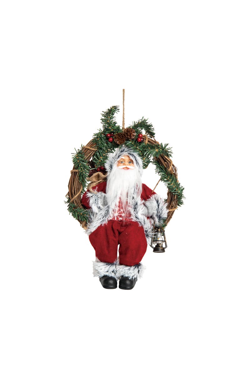 Transpac Multicolor Fabric Santa Wreath Festive Christmas Decor for Home, Main, color, Red