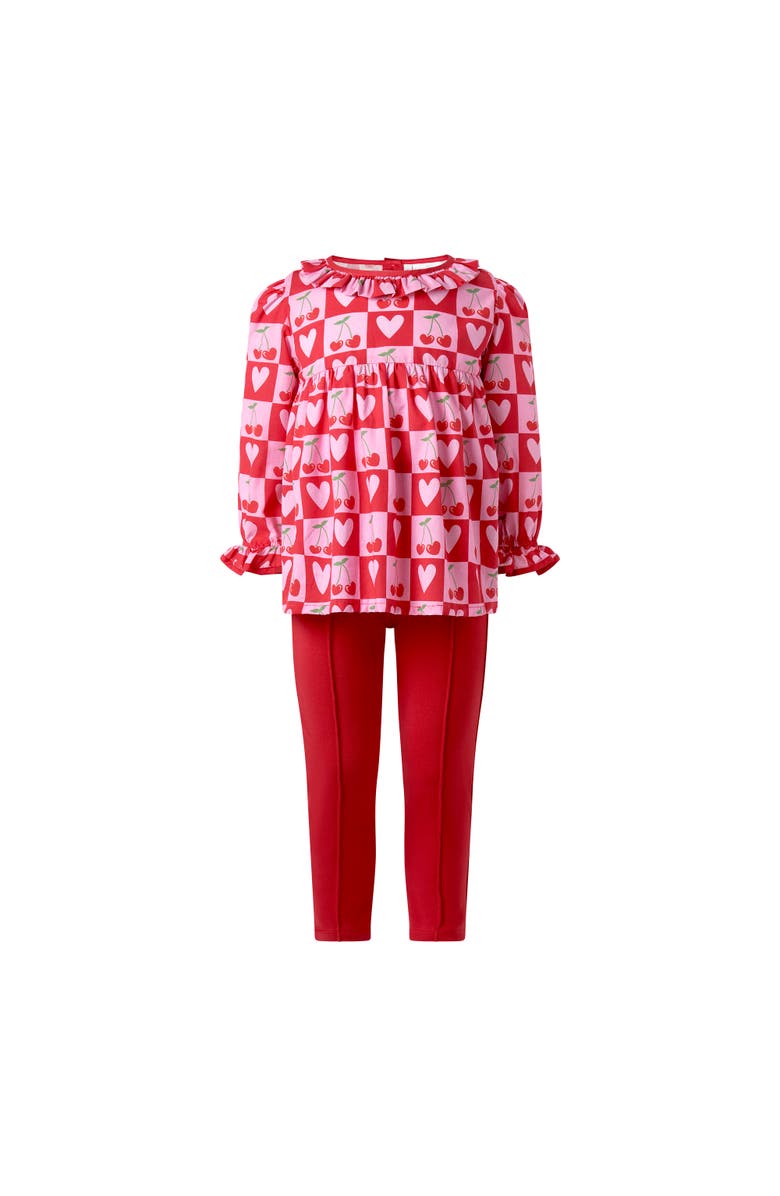 Rachel Riley Cherry Heart Blouse & Leggings Set, Main, color, Pink