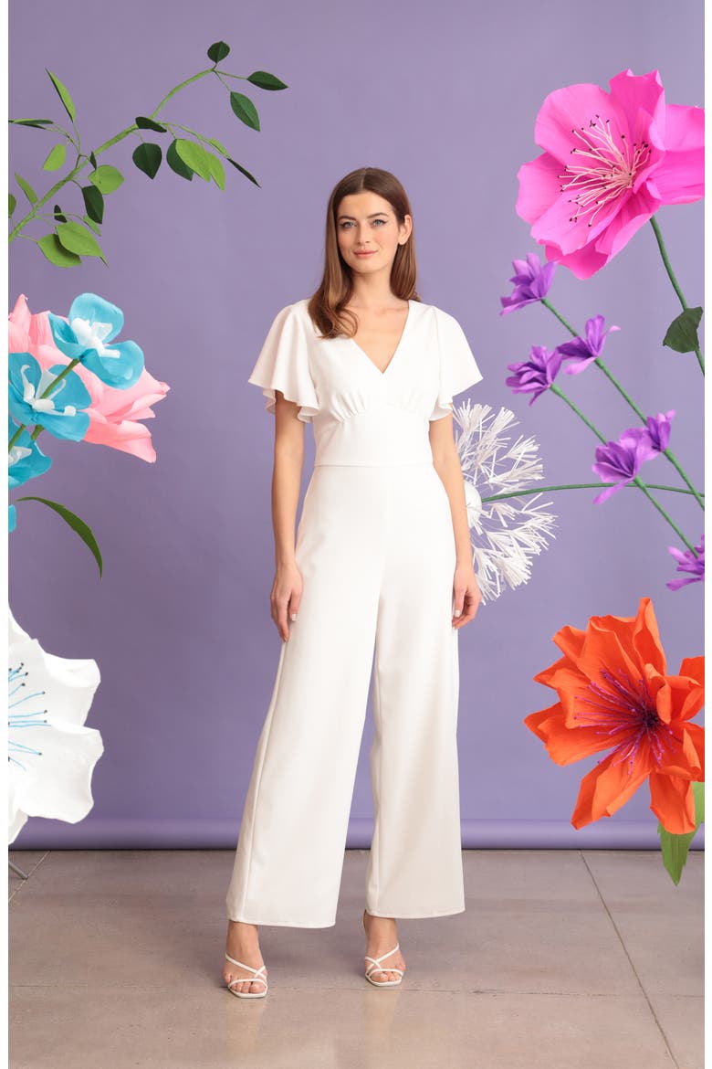 Flutter Sleeve Wide Leg Jumpsuit, Alternate, color, IVORY