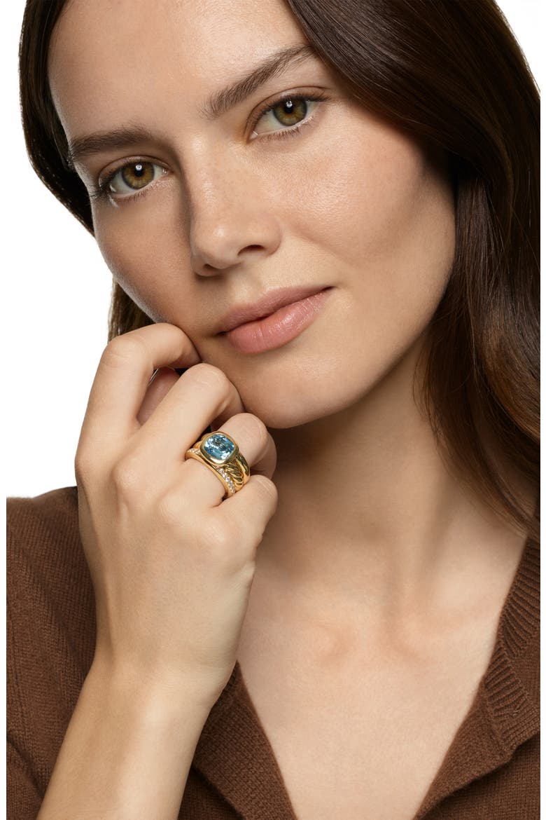 DY Mercer® Three Row Stone Ring in 18K Yellow Gold with Sky Blue Topaz & Diamonds, 12mm, Alternate, color, SKY BLUE TOPAZ