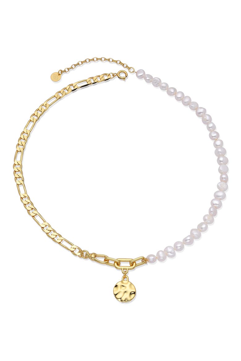 Eden Faux Pearl Figaro Chain Disc Pendant Necklace, Alternate, color, GOLD