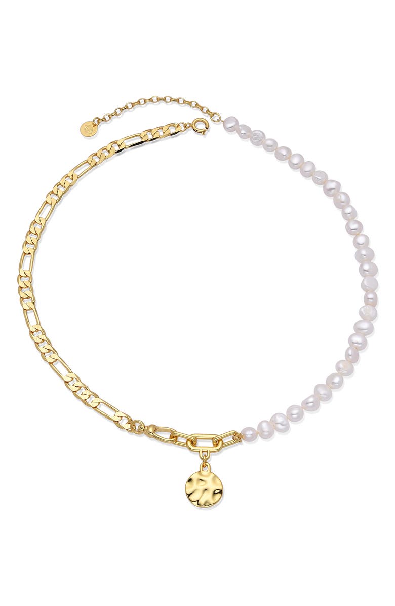 EYE CANDY LOS ANGELES Eden Faux Pearl Figaro Chain Disc Pendant Necklace, Alternate, color, Gold
