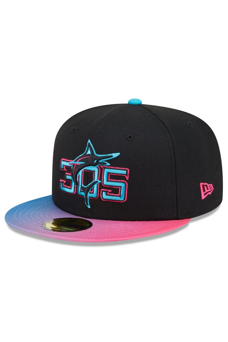 Men's New Era Black/Pink Miami Marlins 2025 City Connect 59FIFTY Fitted Hat, Main, color, Black