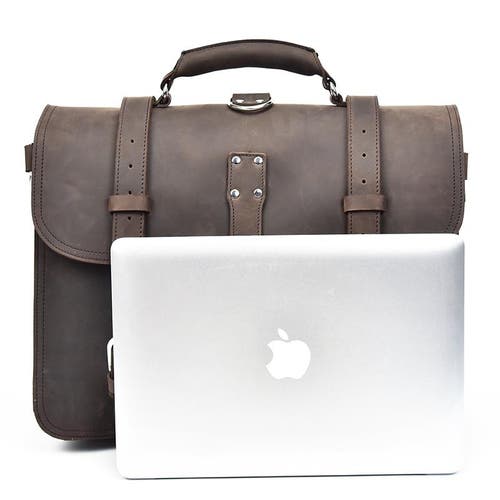 Steel Horse Leather The Gustav Messenger Bag | Large Capacity Vintage Leather Messenger Bag In Dark Brown
