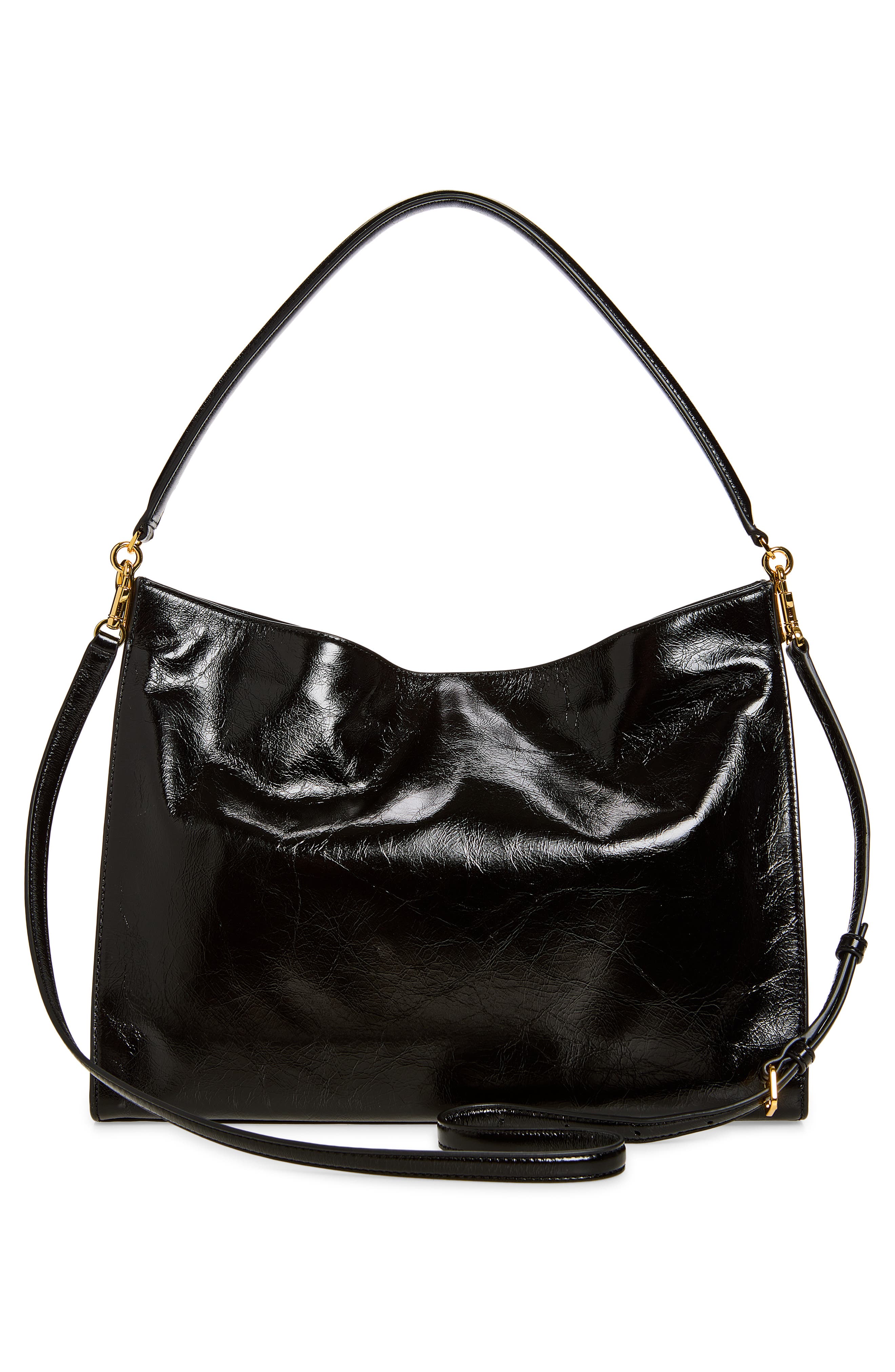 Vida Crinkle Leather Hobo Bag, Alternate, color, BLACK