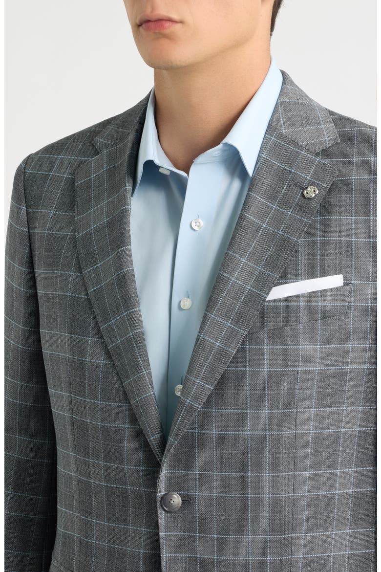 Hutson Slim Fit Light Blue Windowpane Check Slub Sport Coat, Alternate, color, GREY / BLUE
