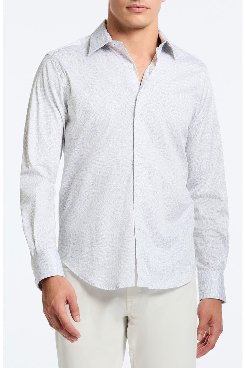 Figueroa Geo Print Stretch Cotton Button-Up Shirt, Main, color, WHITE