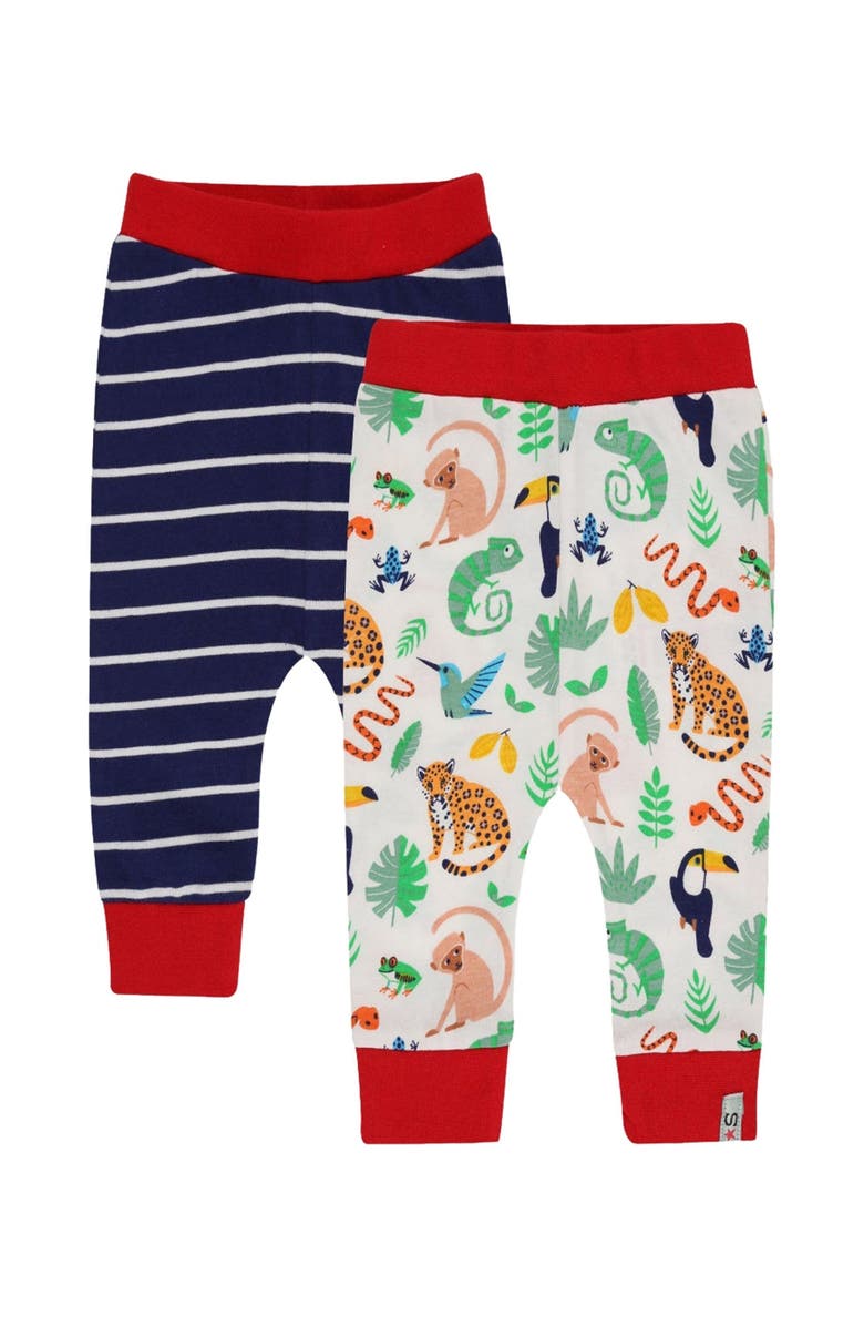 Lilly + Sid Organic Cotton Animal Safari And Stripe Print Leggings - 2 Pack, Main, color, Multi