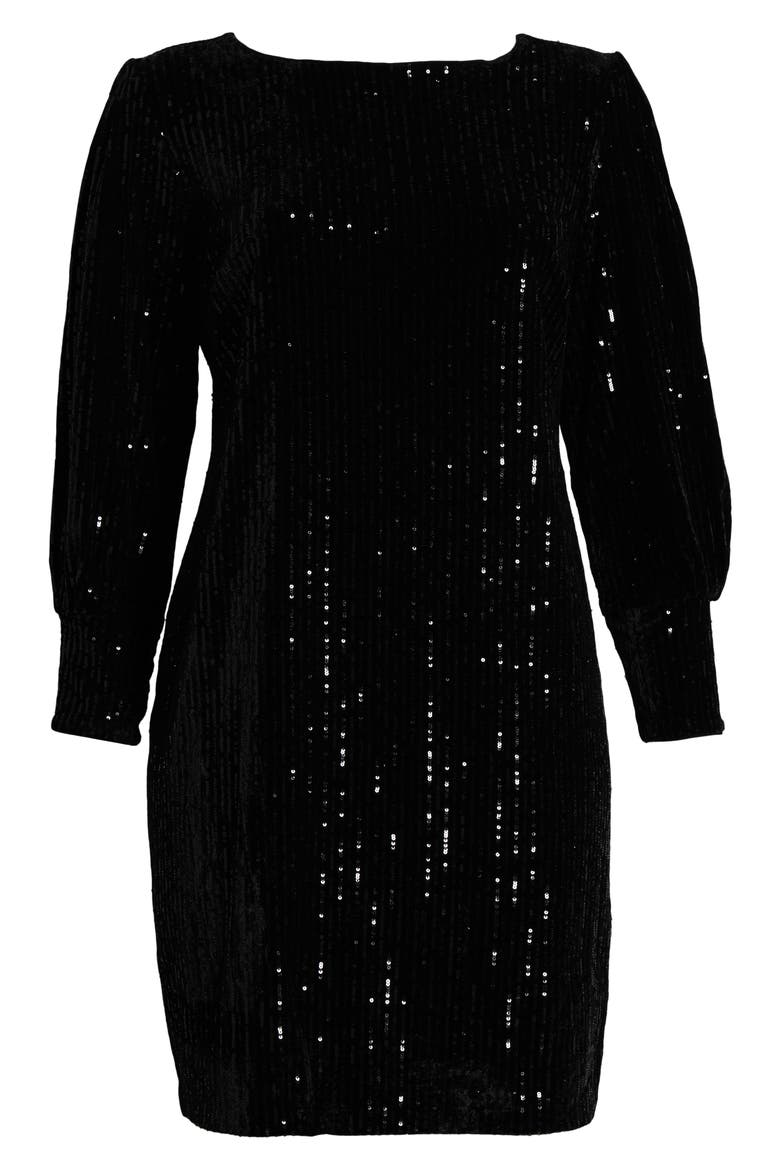 Sequined Long Sleeve Body-Con Dress, Alternate, color, BLACK
