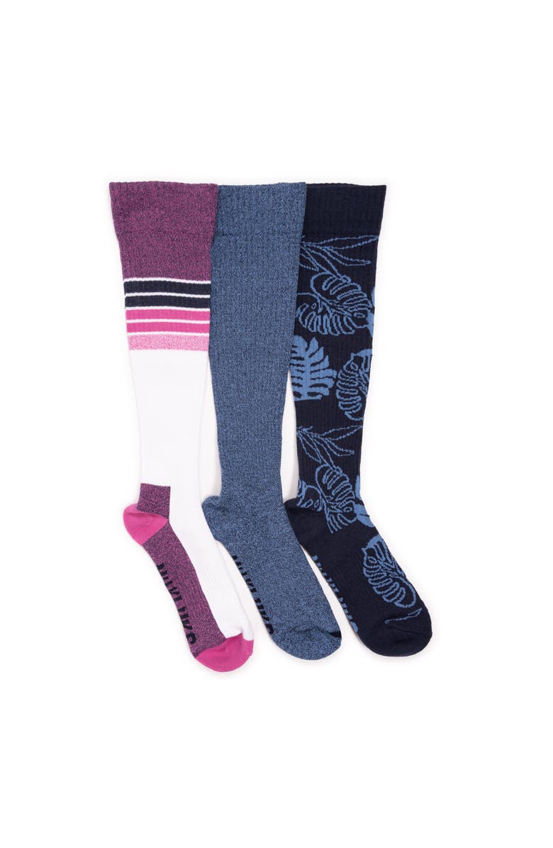 MUK LUKS Cotton Rib Compression Knee-High Socks 3 Pair Pack, Main, color, Indigo