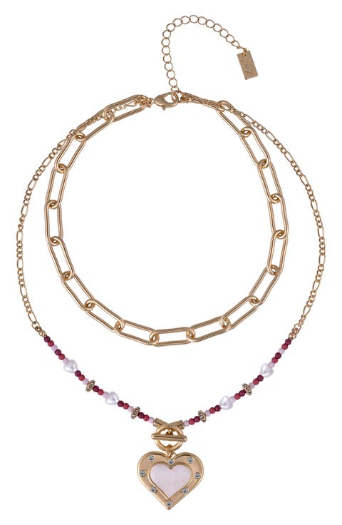 Heart Pendant Beaded Layered Necklace