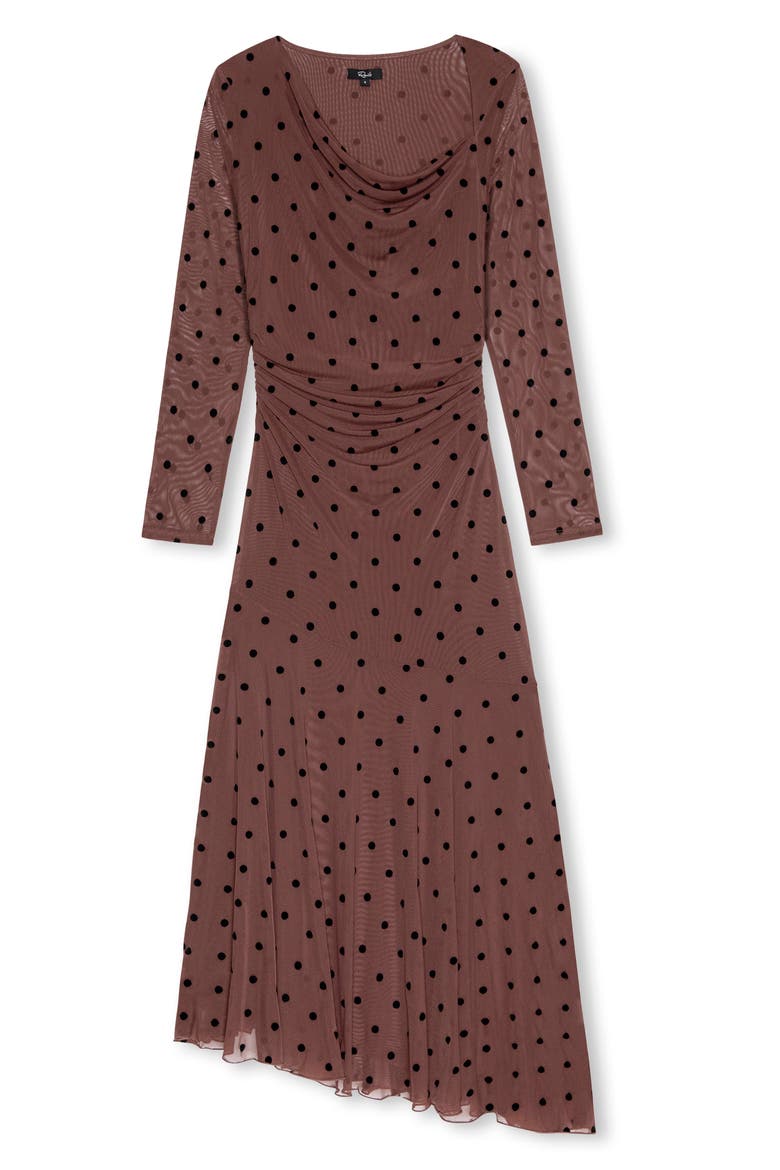Cambria Polka Dot Mesh Midi Dress, Alternate, color, CHOCOLATE POLKA DOT