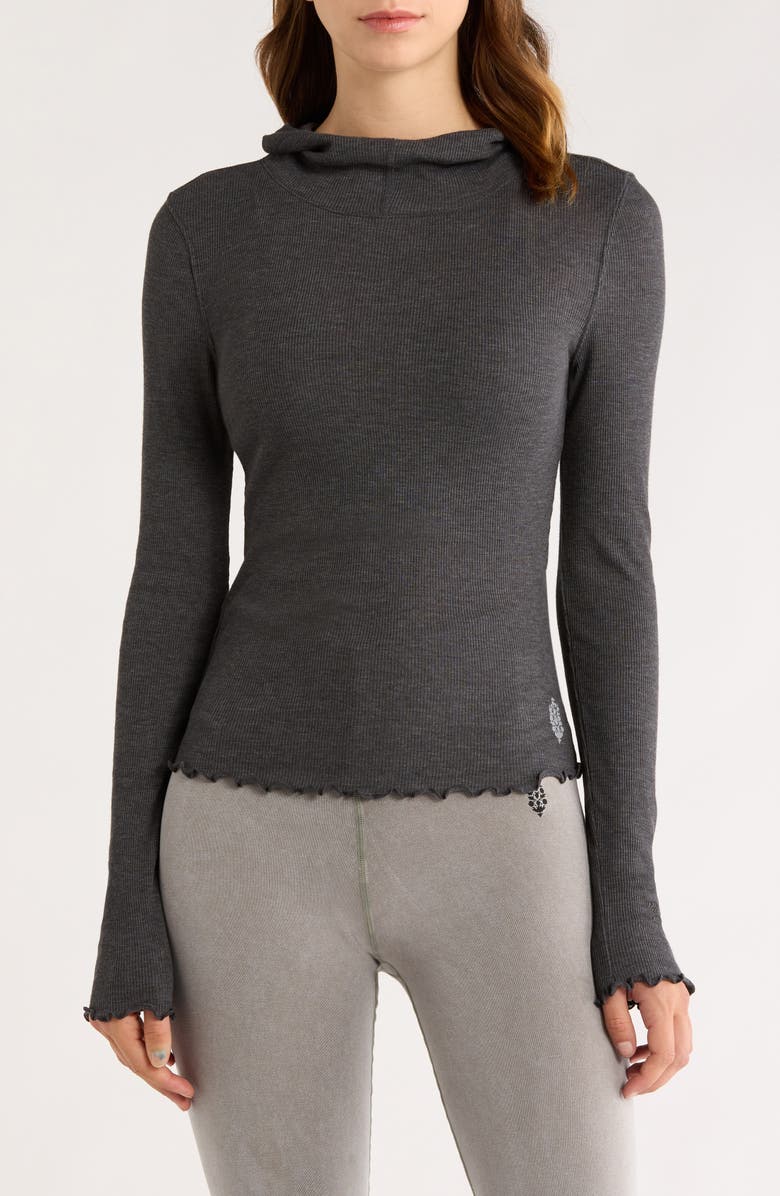 Free People FP Movement Breathe Easy Cotton Blend Hoodie, Main, color, Washed Black