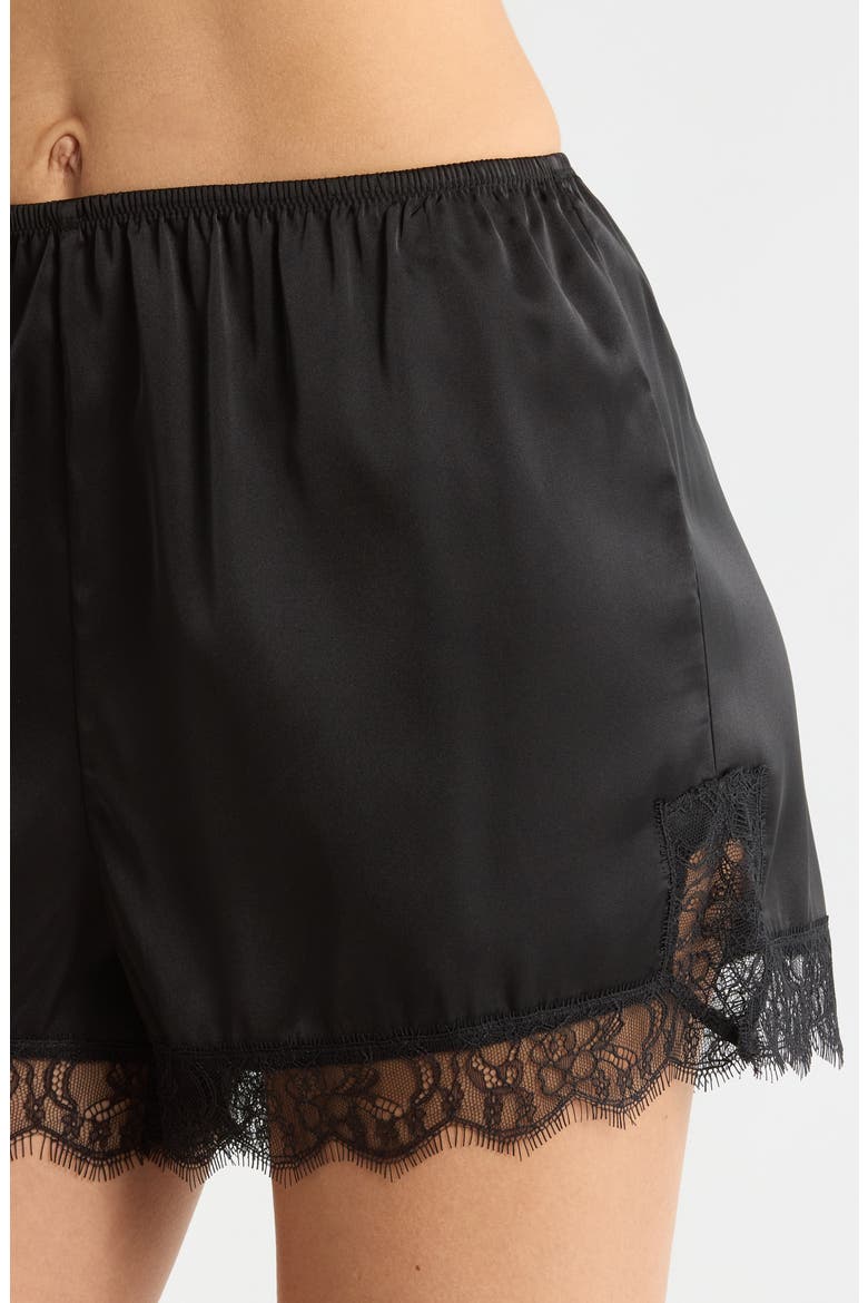 Scalloped Lace Trim Satin Tap Shorts, Alternate, color, BLACK