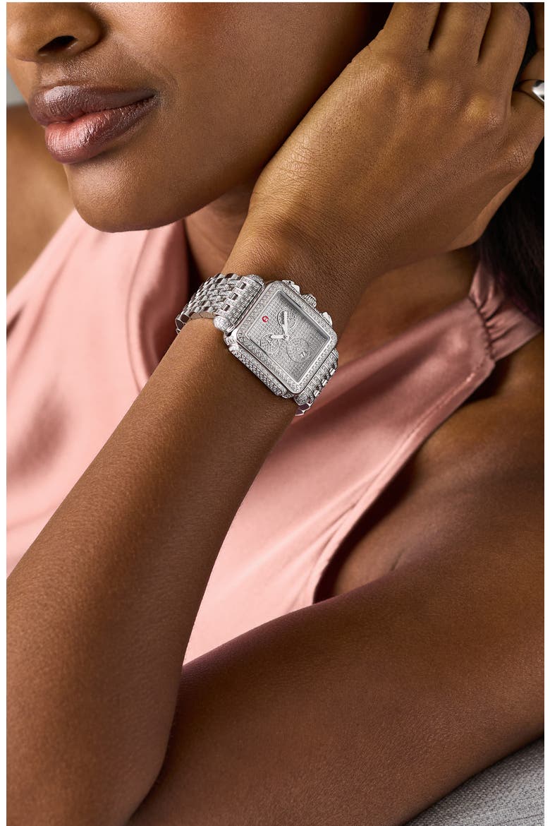 Deco Jubilee Limited Edition Diamond Pavé Chronograph Bracelet Watch, 33mm x 35mm, Alternate, color, SILVER