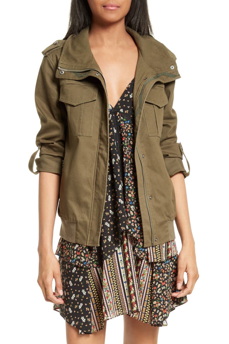 Marvis Embroidered Twill Utility Jacket, Main, color, ARMY/ CREAM