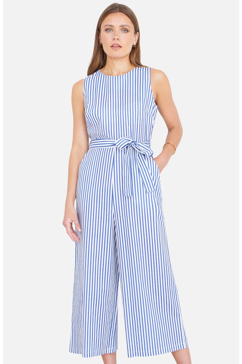 Cotton Stripe Culotte Jumpsuit, Main, color, Blue