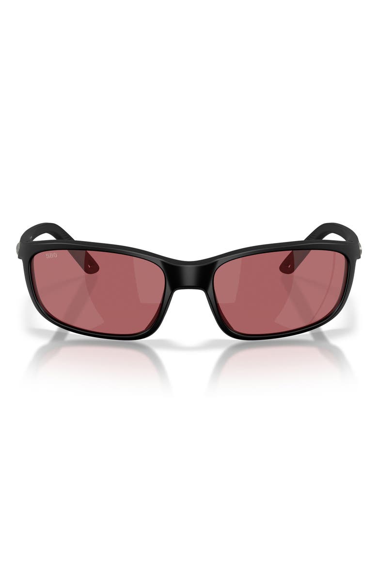 Costa Del Mar Brine II 59mm Polarized Rectangular Sunglasses, Main, color, Matte Black / Rose 580G