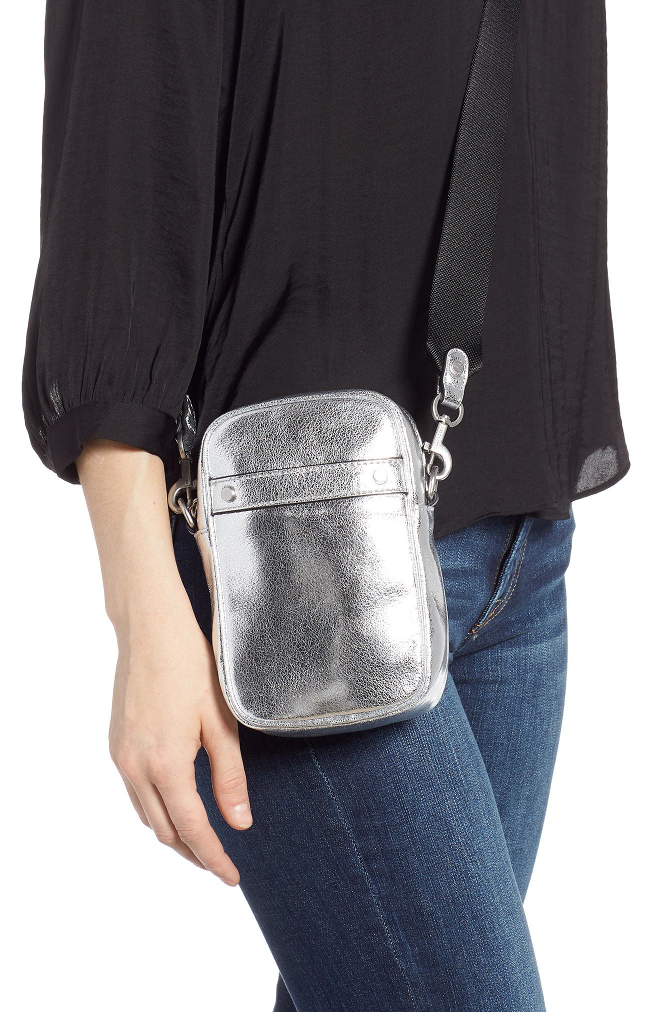 Murphy Metallic Leather Crossbody Bag, Alternate, color, SILVER
