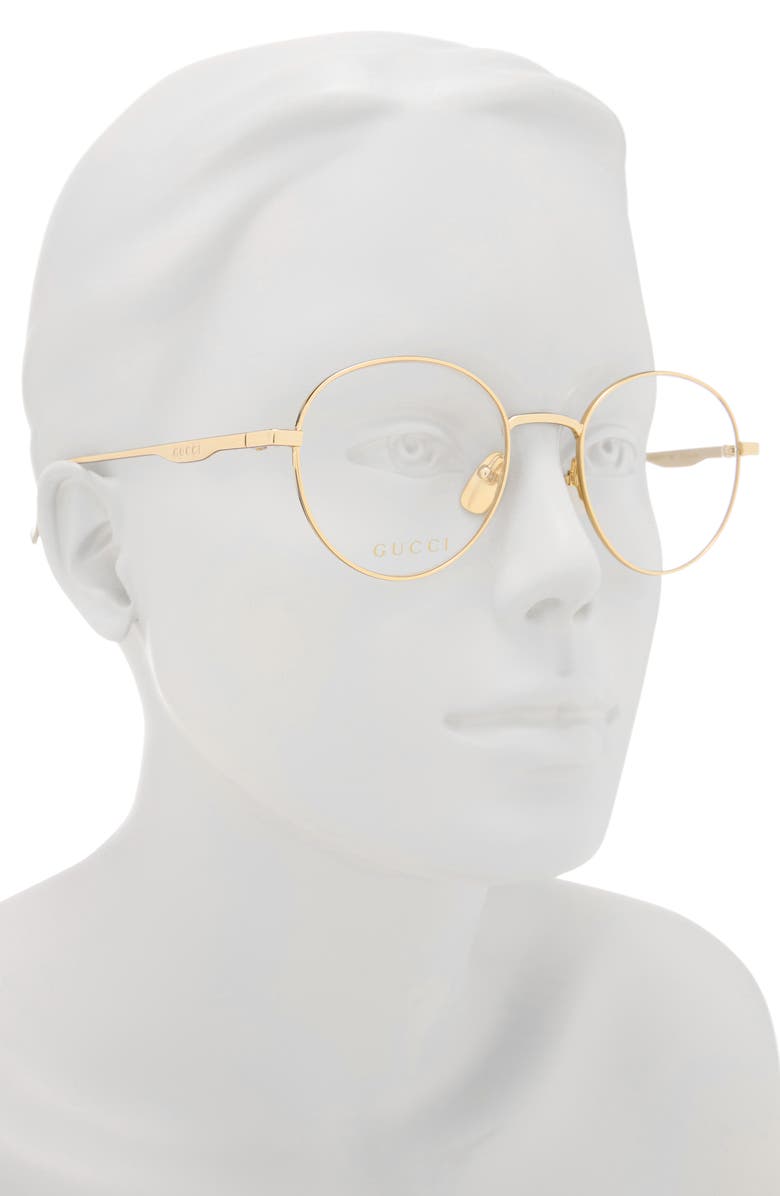 Gucci 51mm Round Metal Optical Frames, Alternate, color, Gold Gold Transparent