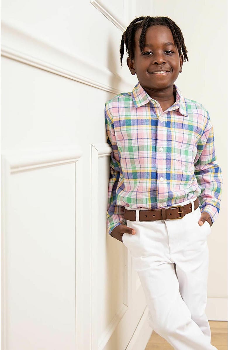 Hope & Henry Boys' Long Sleeve Linen Button Down Shirt, Kids, Alternate, color, Flower Show Plaid