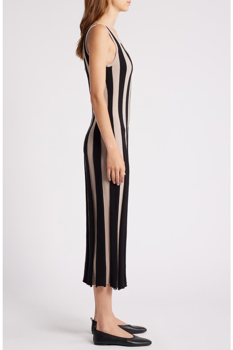 Rib Sleeveless Midi Sweater Dress, Alternate, color, BLACK/ BEIGE STRIPES