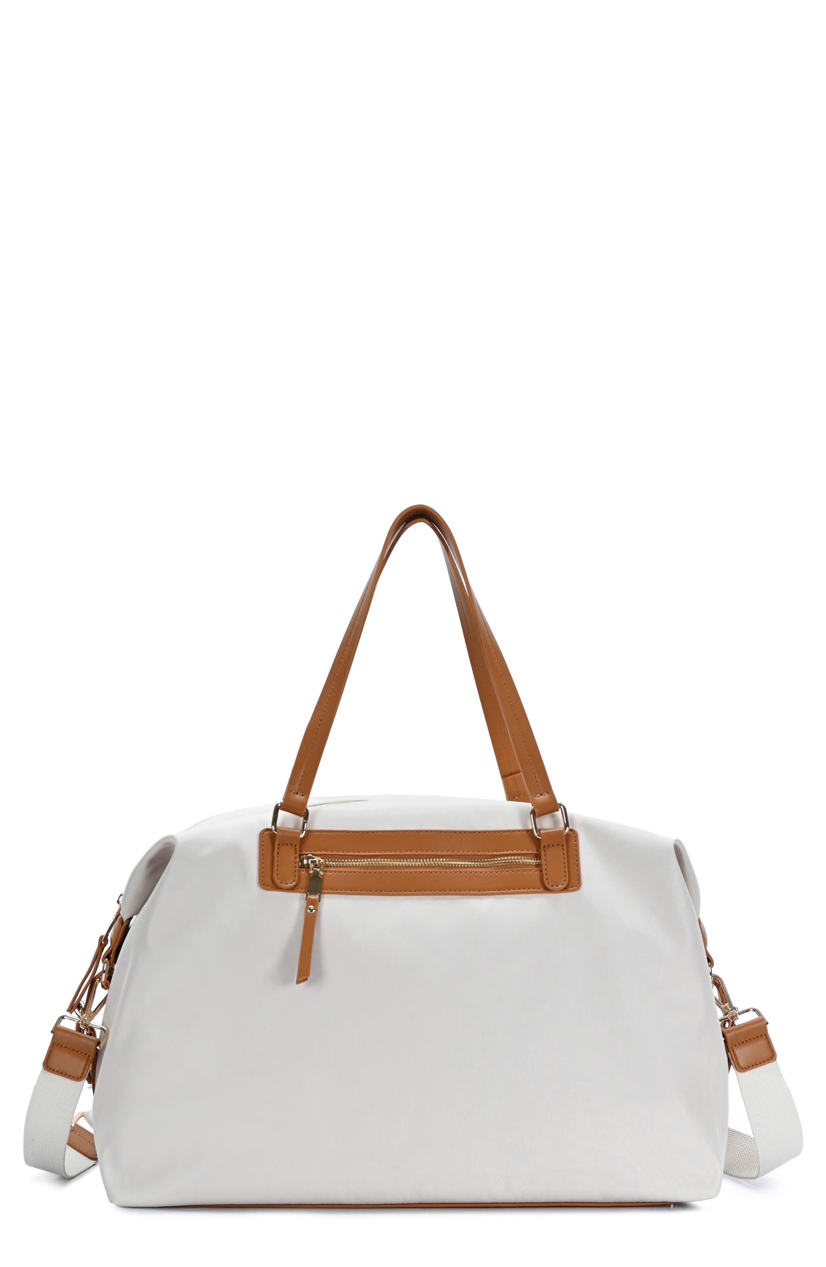 Nylon Weekender Faux Leather Trim Duffle Bag, Main, color, CREAM
