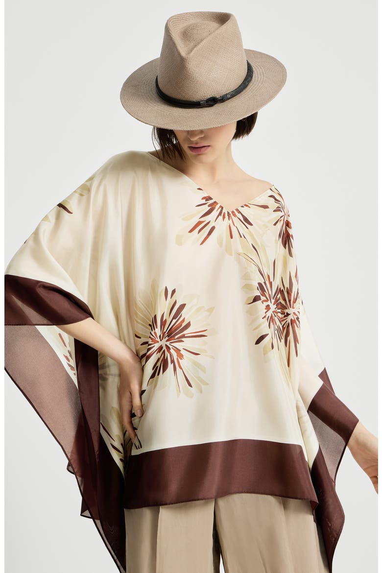 Bloom print poncho-style top, Alternate, color, Beige