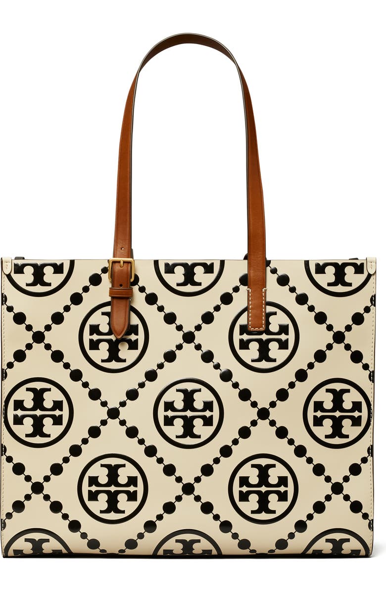 Tory Burch T Monogram Contrast Embossed Leather Tote, Alternate, color,