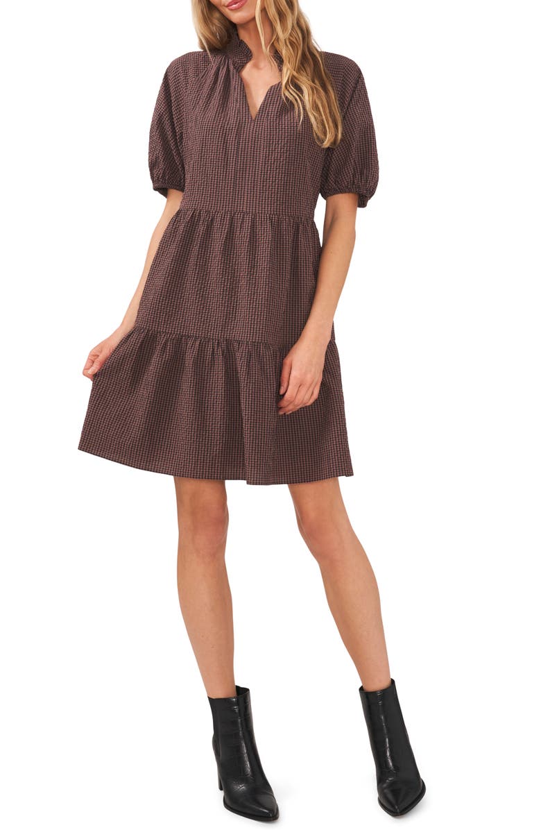 CeCe Gingham Tiered Cotton Blend Babydoll Dress, Main, color, 