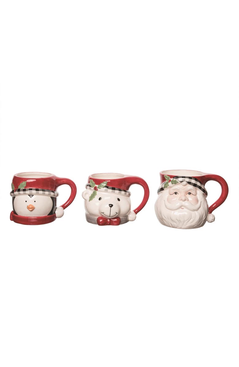 Transpac Christmas Ceramic Buffalo Check Mug Set of 3 for Holiday Decor, Main, color, 
