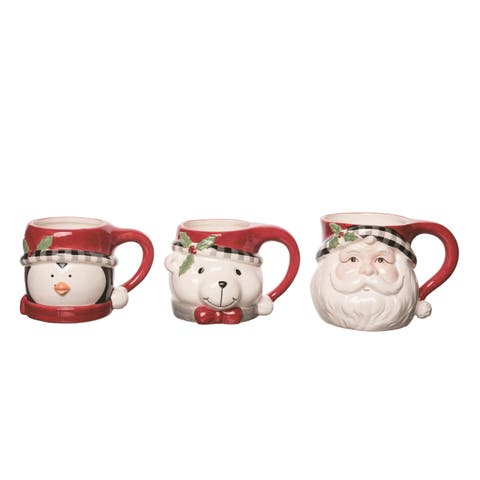 Christmas Ceramic Buffalo Check Mug Set of 3 for Holiday Decor