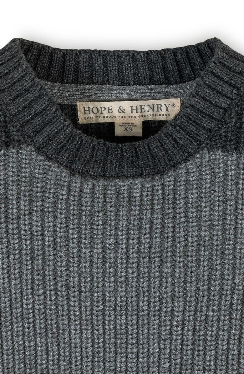 Hope & Henry Kids' Organic Long Sleeve Shoulder Detail Crewneck Pullover Sweater, Alternate, color, Gray Heather Colorblock