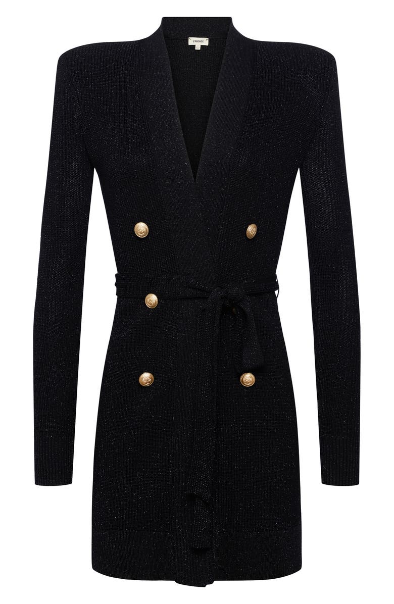 L'AGENCE Noe Metallic Double Breasted Rib Cardigan, Alternate, color,