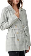 Free People Olivia Tie Waist Plaid Double Breasted Blazer