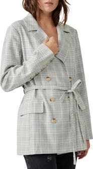 Free People Olivia Tie Waist Plaid Double Breasted Blazer