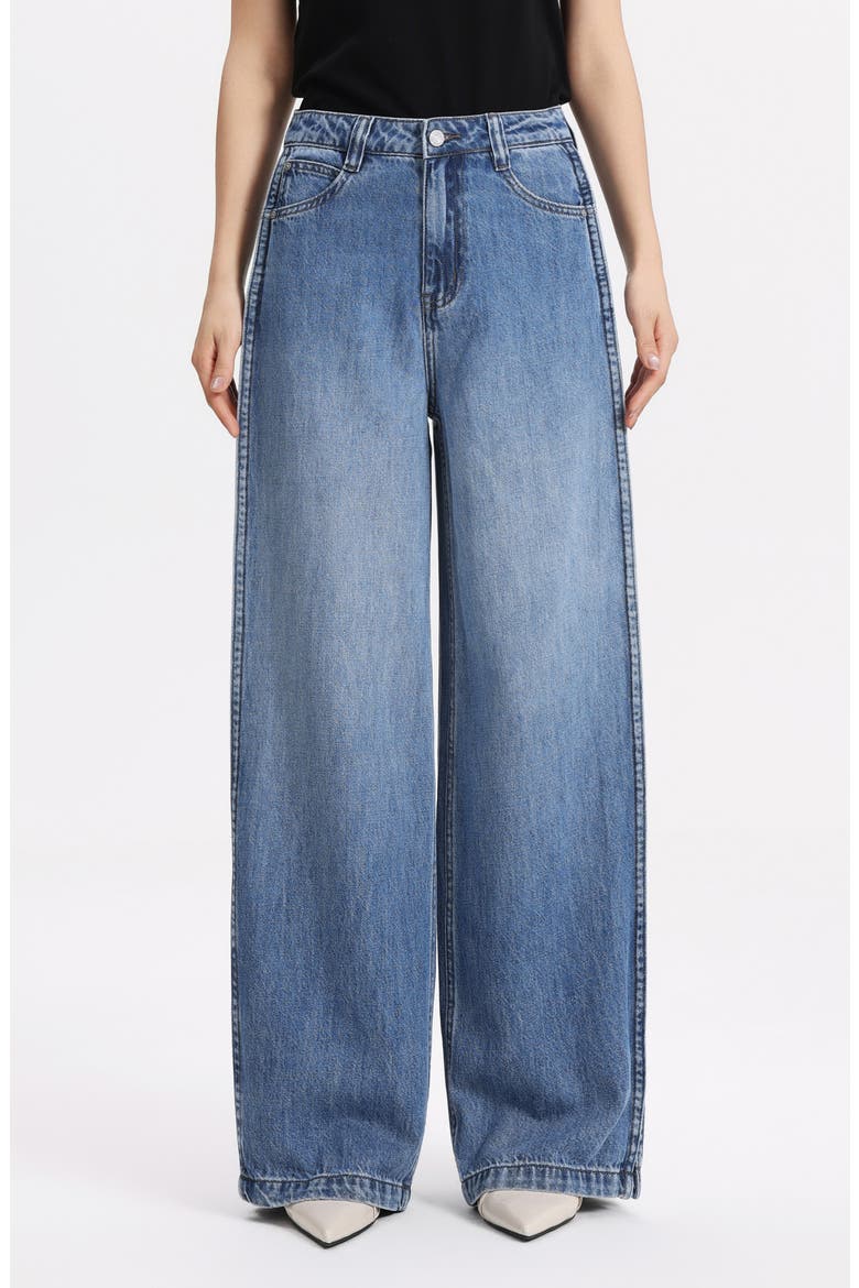 Paneled High Waist Wide Leg Jeans, Main, color, CLOUD WALK