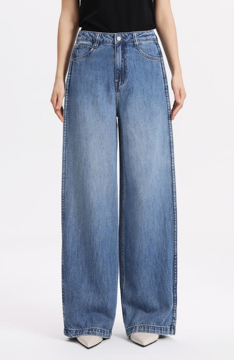 Paneled High Waist Wide Leg Jeans (Cloud Walk)