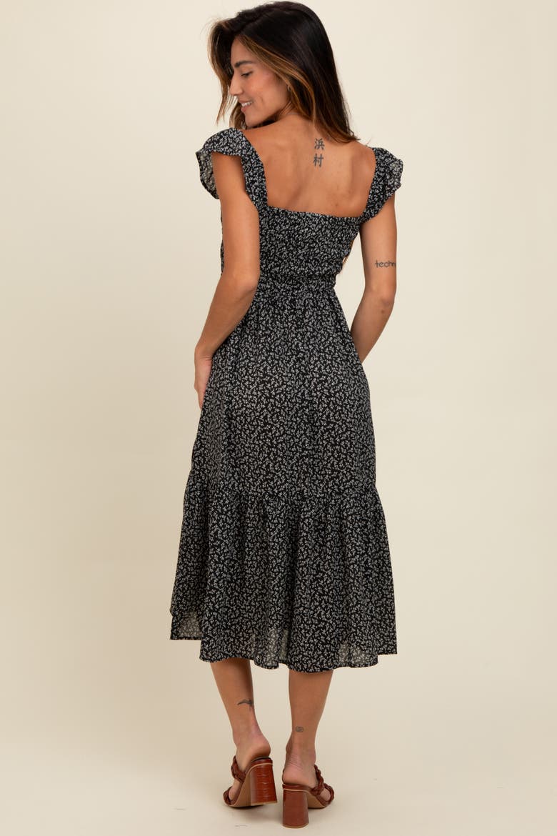 Ruffle Strap Smocked Mid Dress, Alternate, color, Black