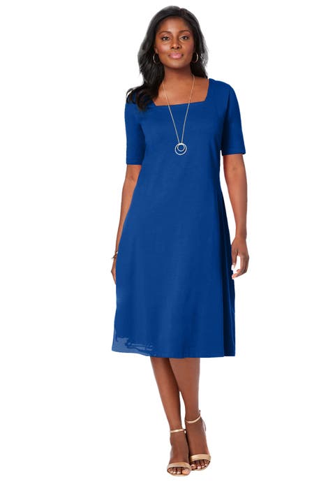 Stretch Cotton Square Neck Midi Dress (Plus Available)