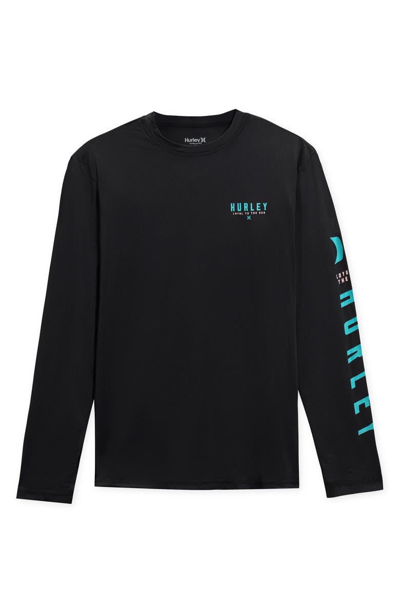 Hurley Loyal to Sea Long Sleeve Rashguard Shirt, Main, color, Black