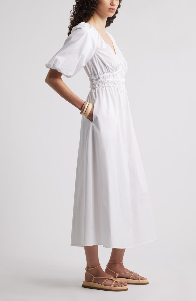 Nordstrom Puff Sleeve Cotton Poplin Dress, Alternate, color, White