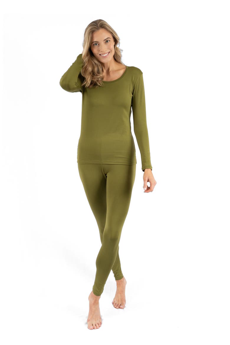 Women's Two-Piece Thermal Long Sleeve Solid Pajamas, Alternate, color, Olive