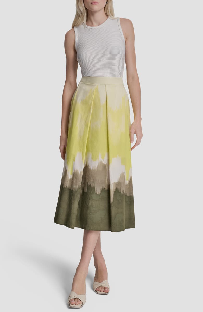 DKNY Ombré Pleated Cotton Poplin Midi Skirt, Alternate, color, Daybreak Haze