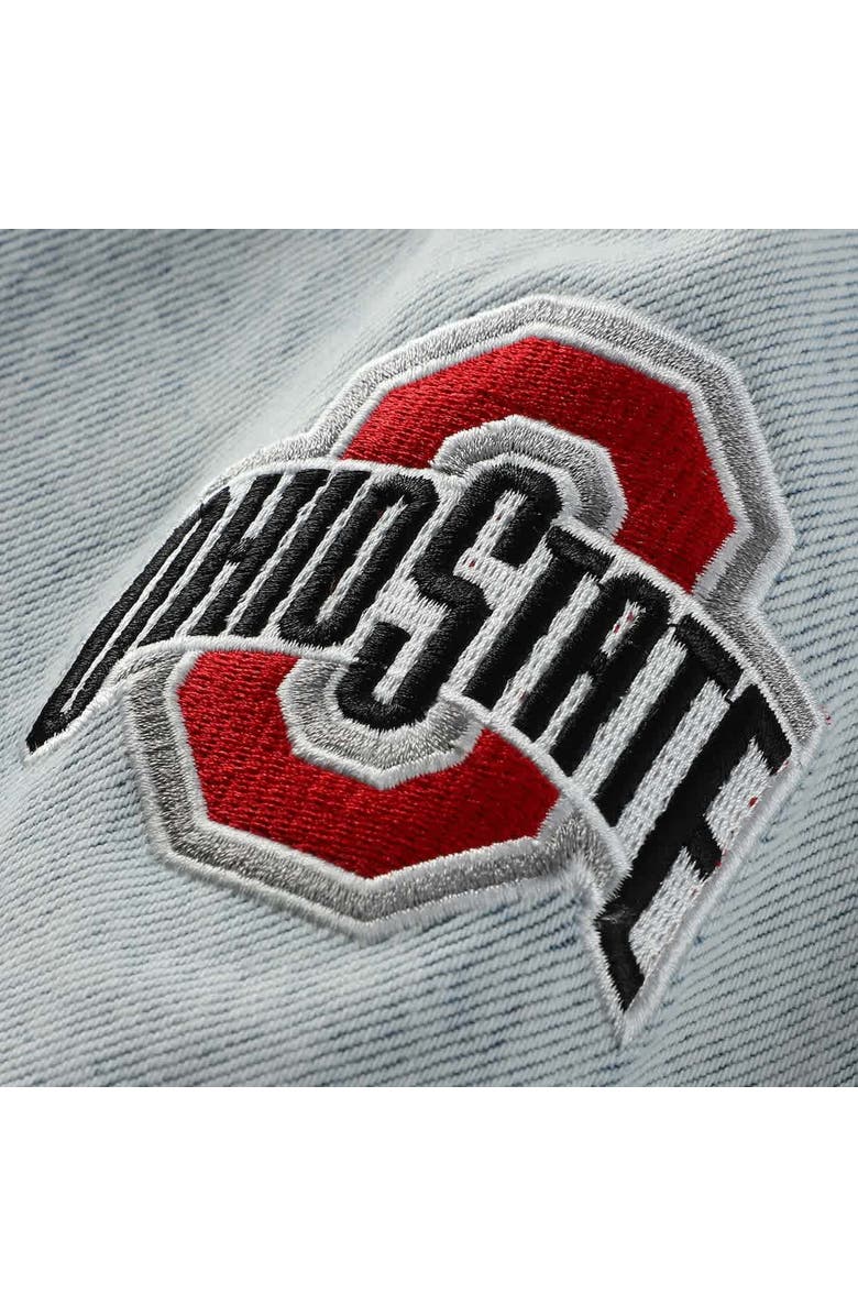 Hype and Vice Women's Hype and Vice Denim Ohio State Buckeyes Lightwash Cropped Button-Up Jean Jacket, Alternate, color, Denim