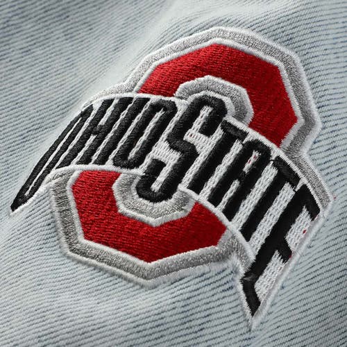 Hype And Vice Denim Ohio State Buckeyes Lightwash Cropped Button-up Jean Jacket In Blue