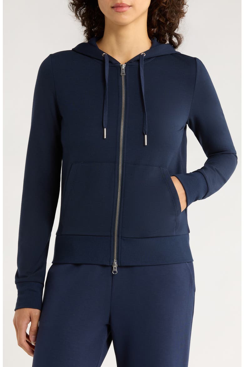 Slim Fit Cozy Recycled Polyester Blend Fleece Full Zip Hoodie, Alternate, color, NAVY BLAZER