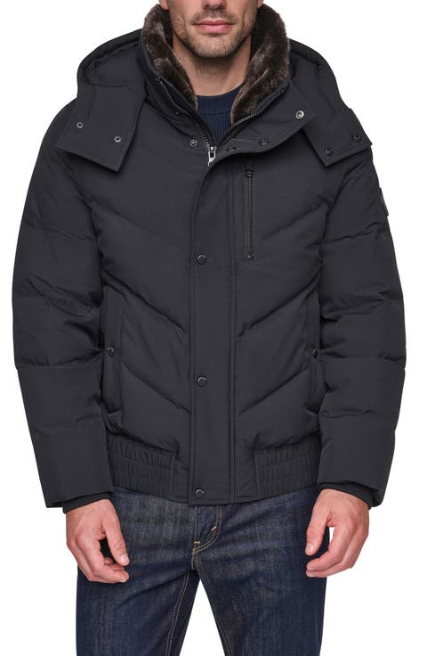 Hooded Bomber Puffer Jacket with Down & Feather Fill